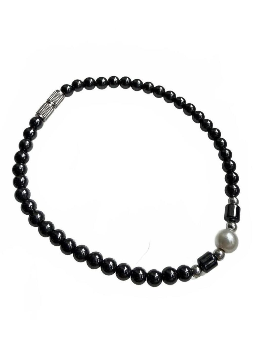 Hematite Faux Pearl Bracelet Magnetic Barrel Clasp